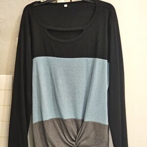 Amazon Tunic with Cut out Neckline & Twist Knot Black, Blue & Gray. 2XL EUC